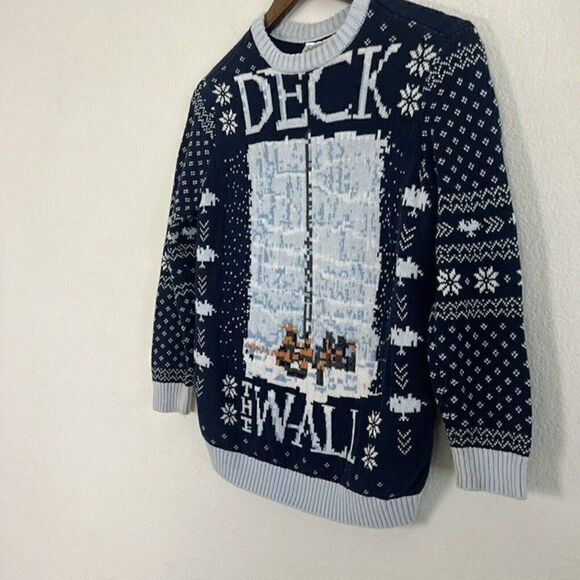 Game of Thrones Mens “Deck The Wall” Ugly Christmas Knit Sweater Navy Blue Small - Picture 3 of 10